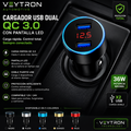 Cargador USB Dual QC3.0 para Coche con Pantalla LED | VEYTRON Automotive
