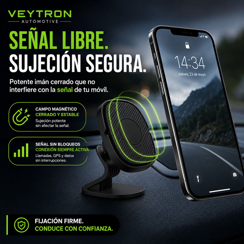 VEYTRON MagHold Pro™ – Soporte Magnético para Móvil de Coche