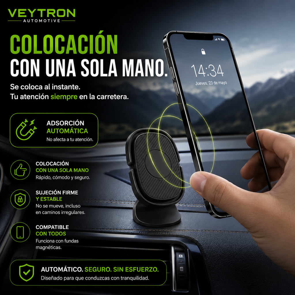 VEYTRON MagHold Pro™ – Soporte Magnético para Móvil de Coche