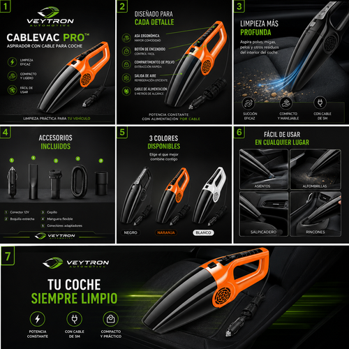 VEYTRON CableVac Pro™ – Aspirador con cable para coche