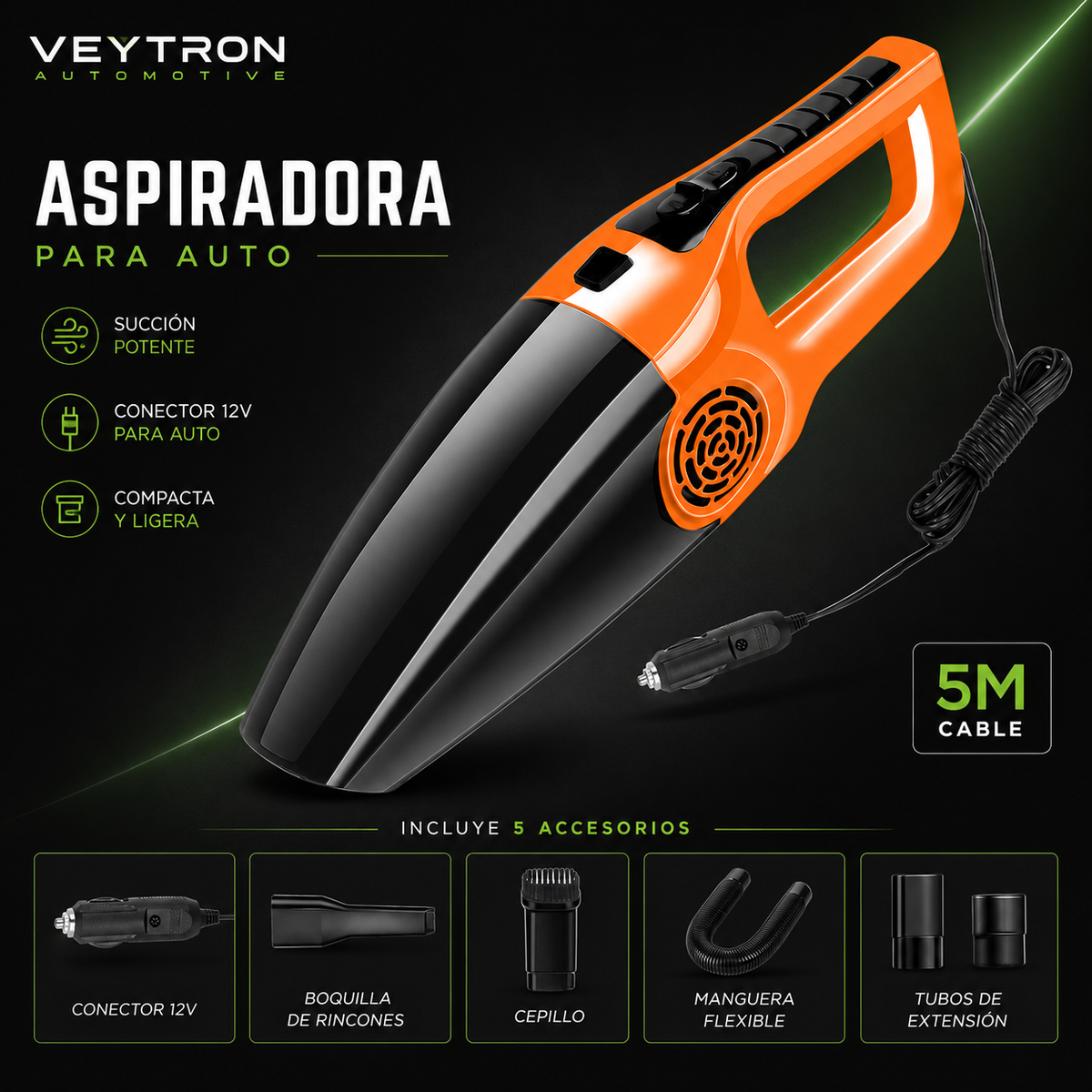 VEYTRON CableVac Pro™ – Aspirador con cable para coche