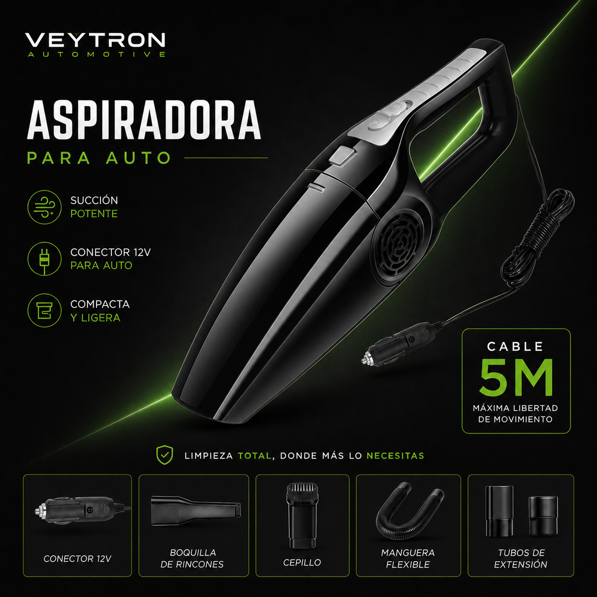 VEYTRON CableVac Pro™ – Aspirador con cable para coche