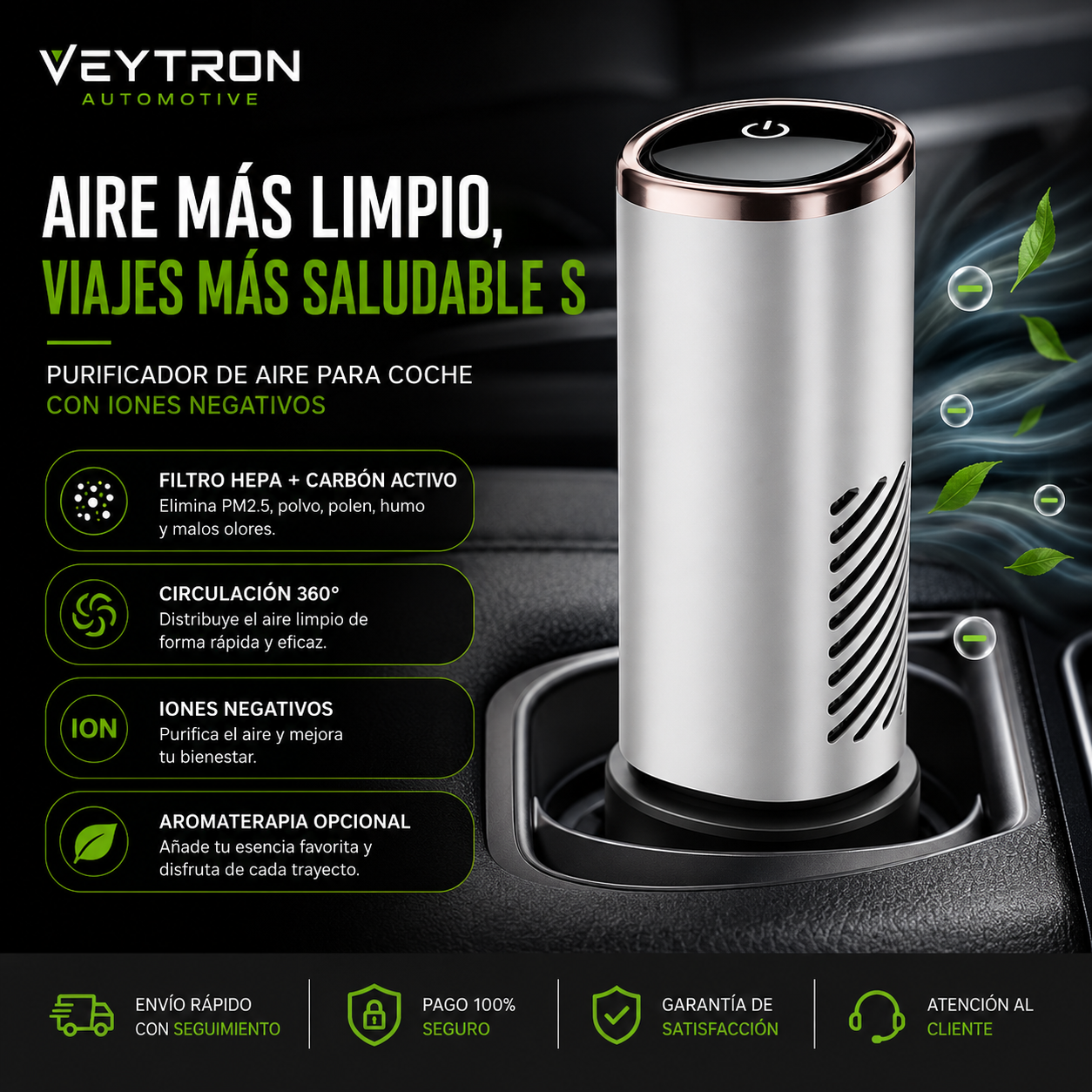 VEYTRON PureAir Pro – Purificador de Aire para Coche