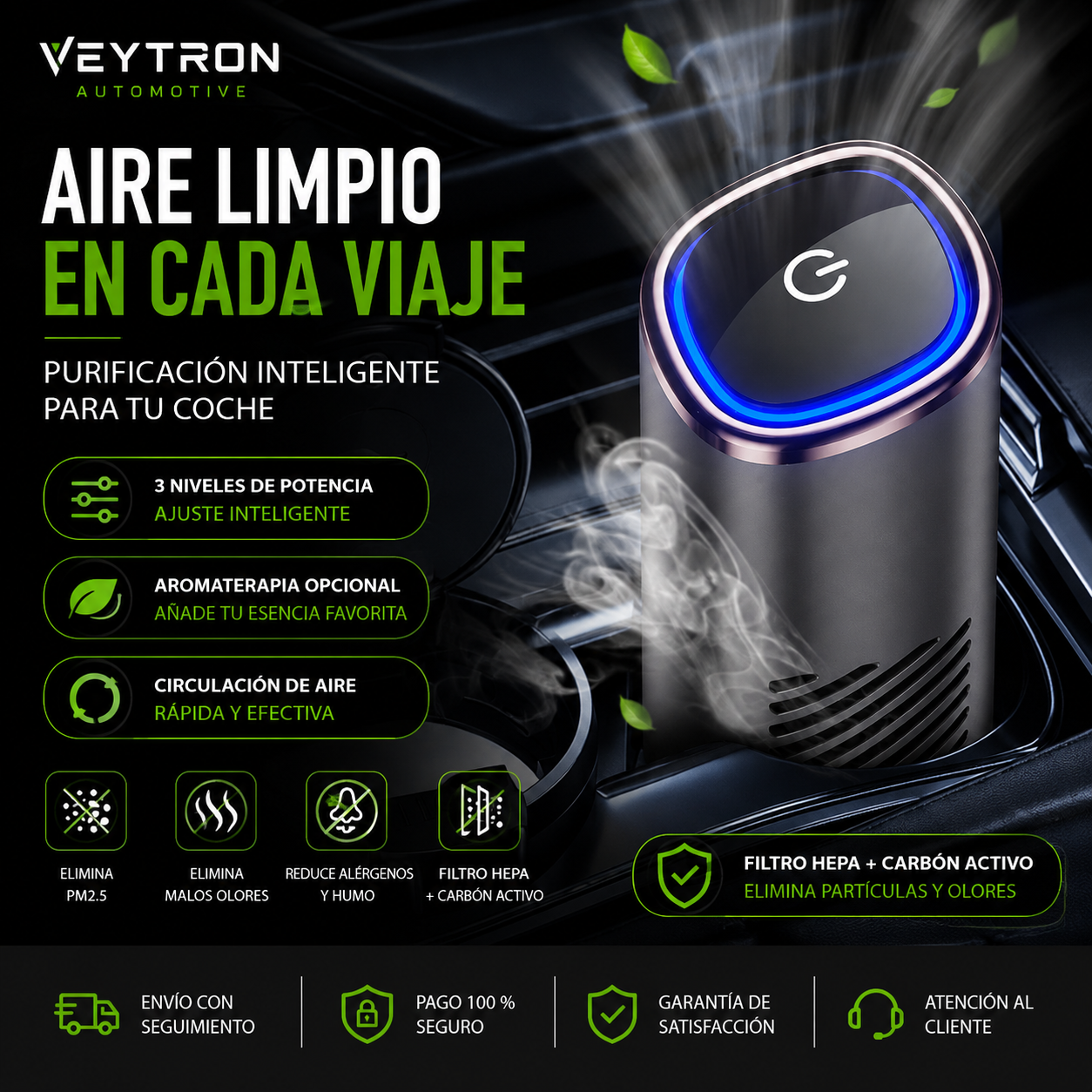 VEYTRON PureAir Pro – Purificador de Aire para Coche