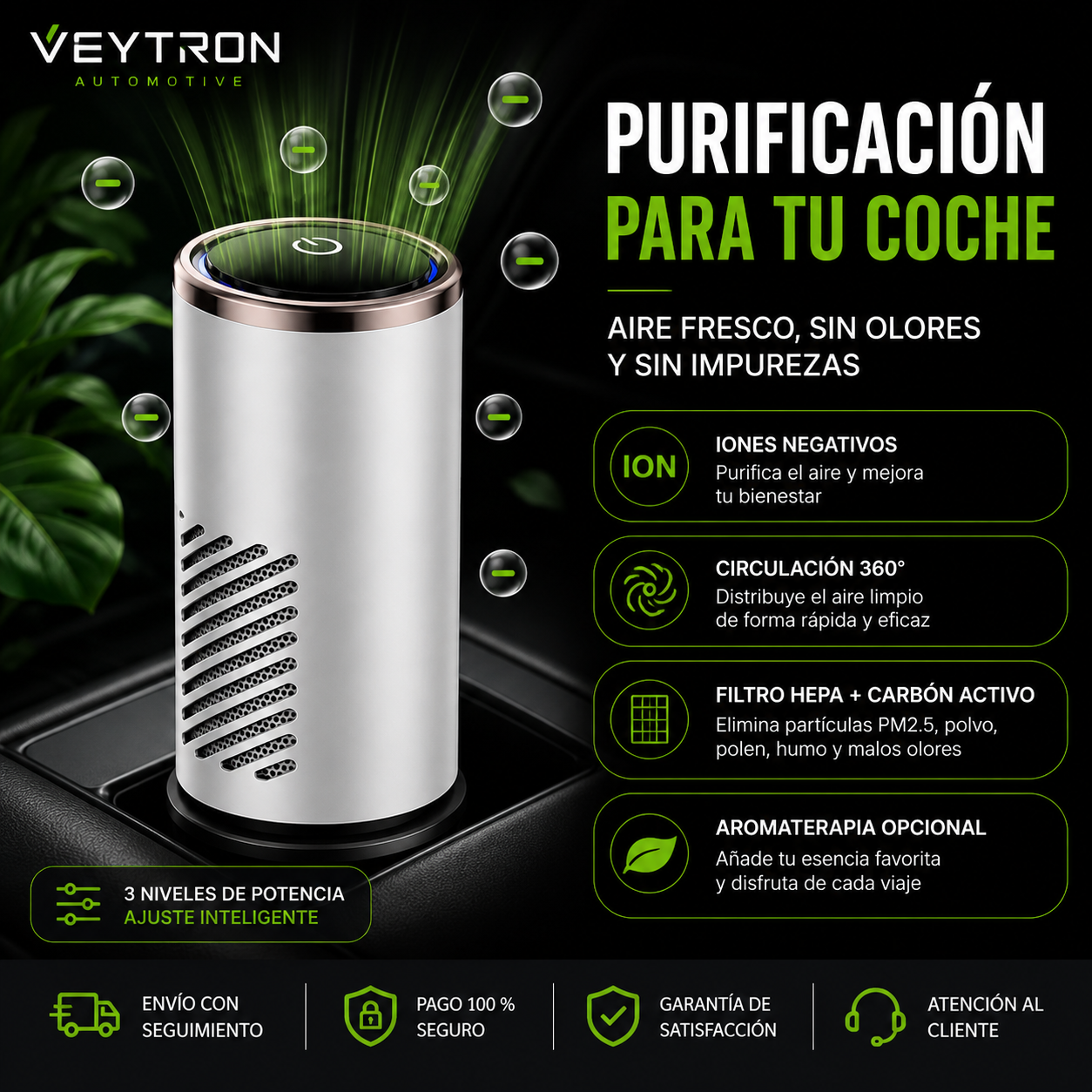 VEYTRON PureAir Pro – Purificador de Aire para Coche