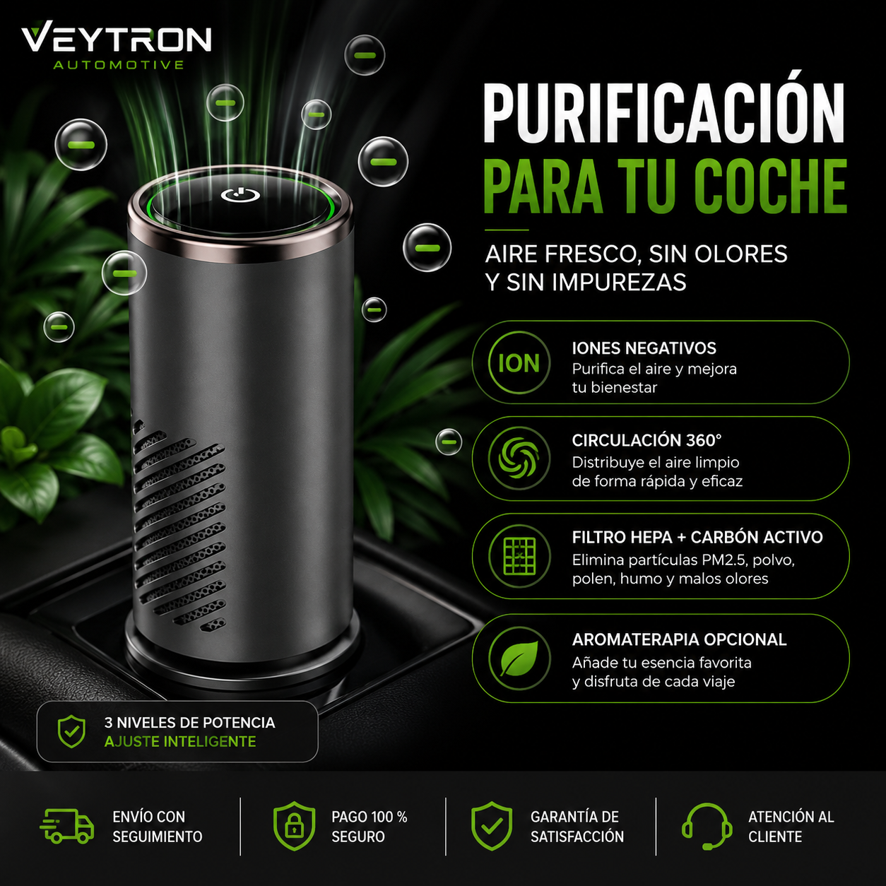 VEYTRON PureAir Pro – Purificador de Aire para Coche