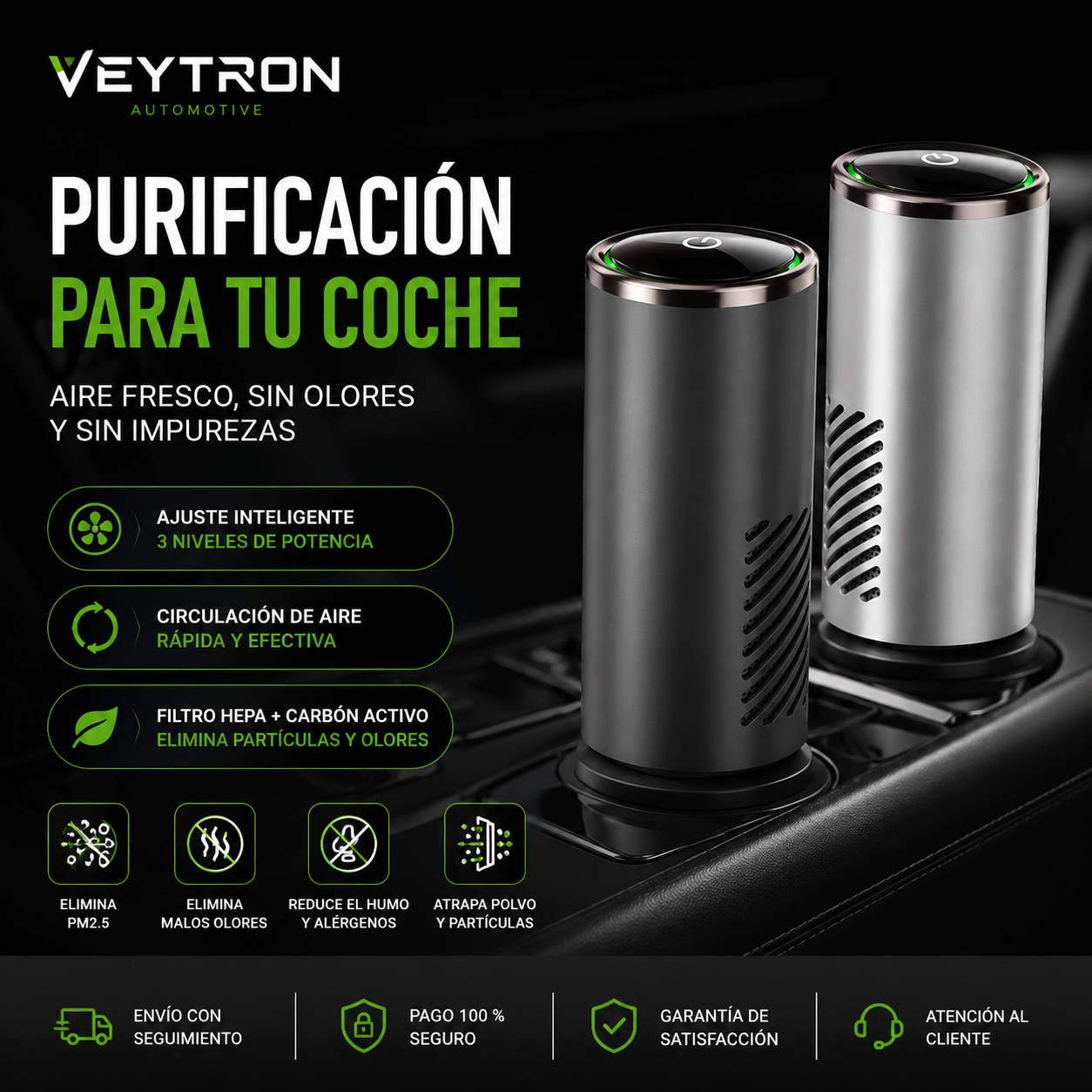 VEYTRON PureAir Pro – Purificador de Aire para Coche