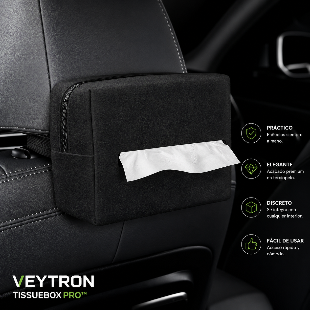VEYTRON TissueBox Pro™ | Dispensador Premium de Pañuelos para Coche