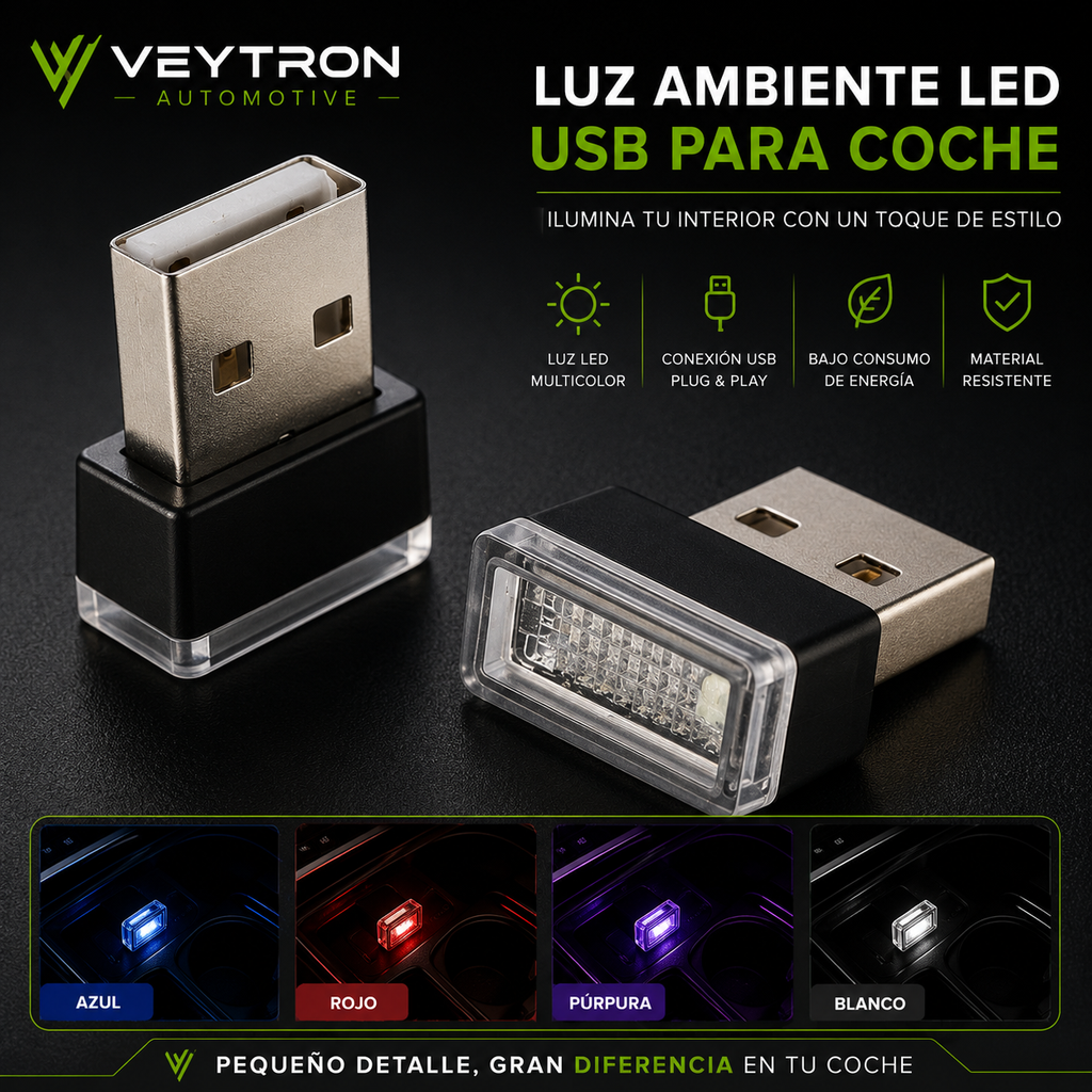 VEYTRON AmbientLight USB | Luz LED de Ambiente para Interior de Coche