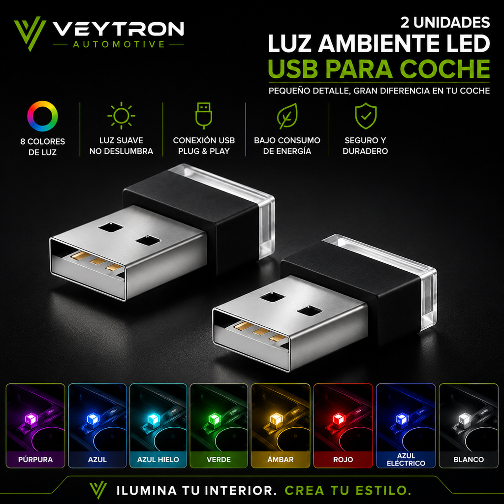 VEYTRON AmbientLight USB | Luz LED de Ambiente para Interior de Coche