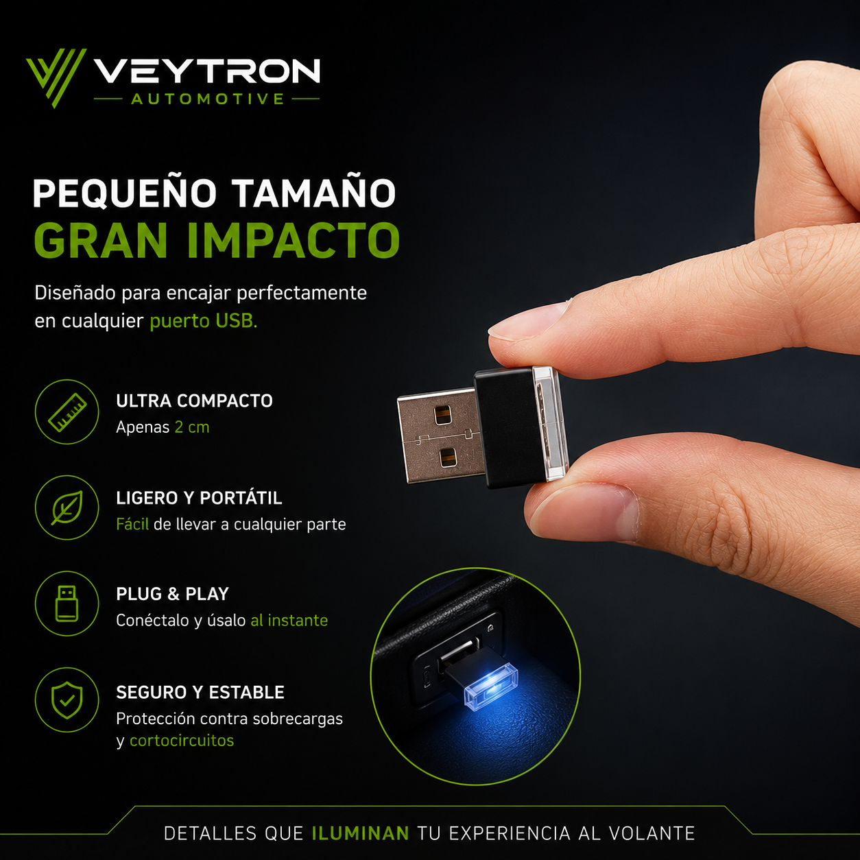 VEYTRON AmbientLight USB | Luz LED de Ambiente para Interior de Coche