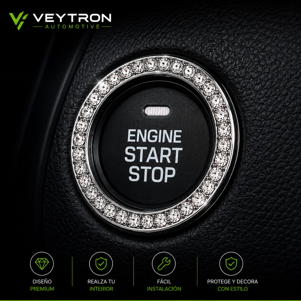 VEYTRON StartRing Pro™ | Aro Decorativo Botón Start/Stop para Coche