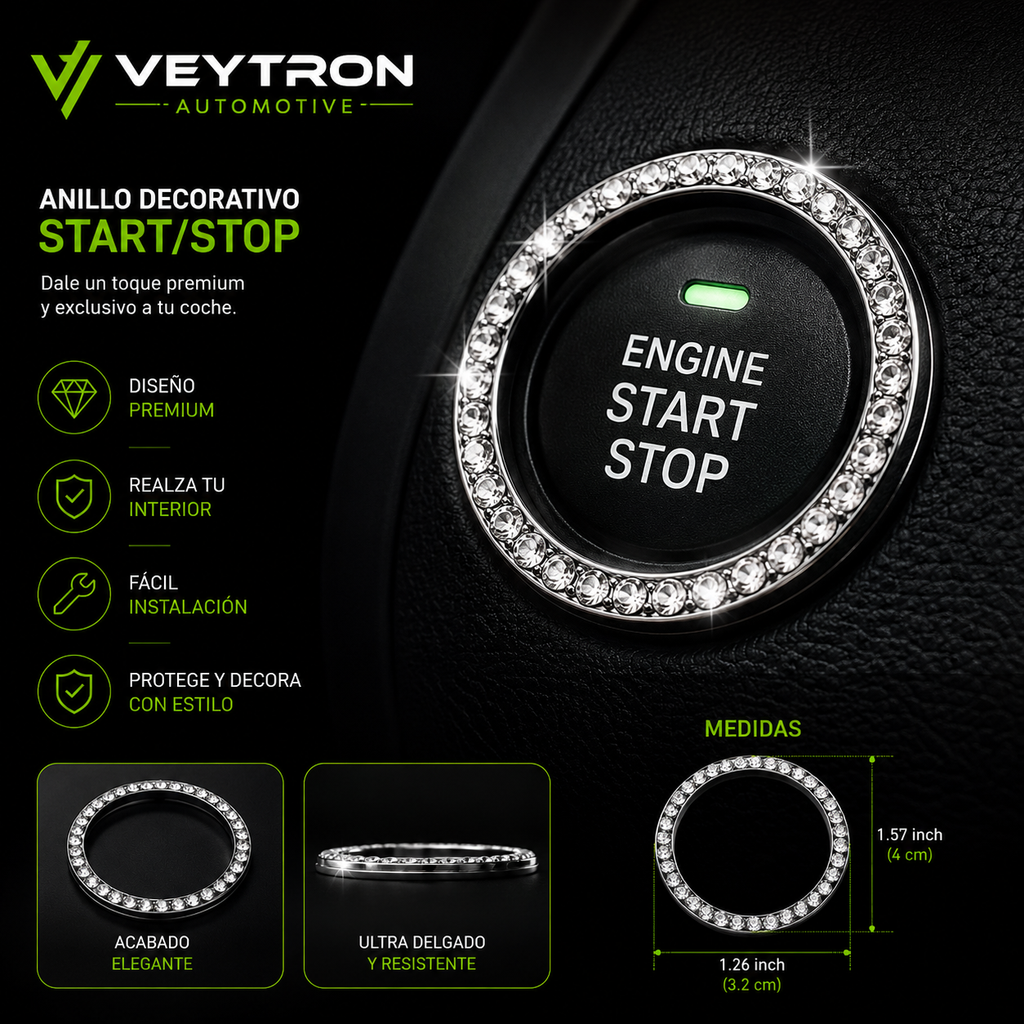 VEYTRON StartRing Pro™ | Aro Decorativo Botón Start/Stop para Coche