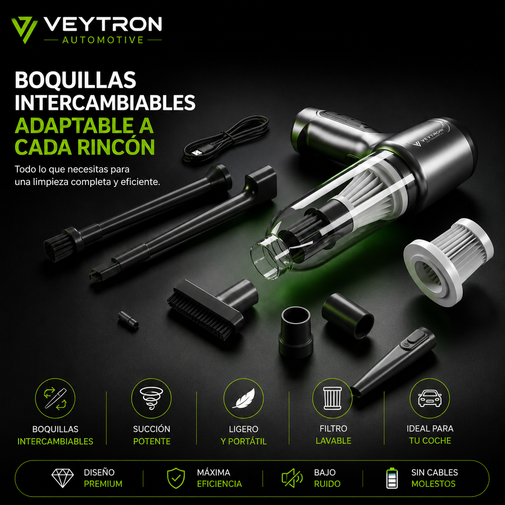 VEYTRON CleanPro™ | Aspirador Portátil sin Escobillas para Coche