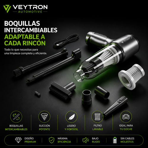 VEYTRON CleanPro™ | Aspirador Portátil sin Escobillas para Coche