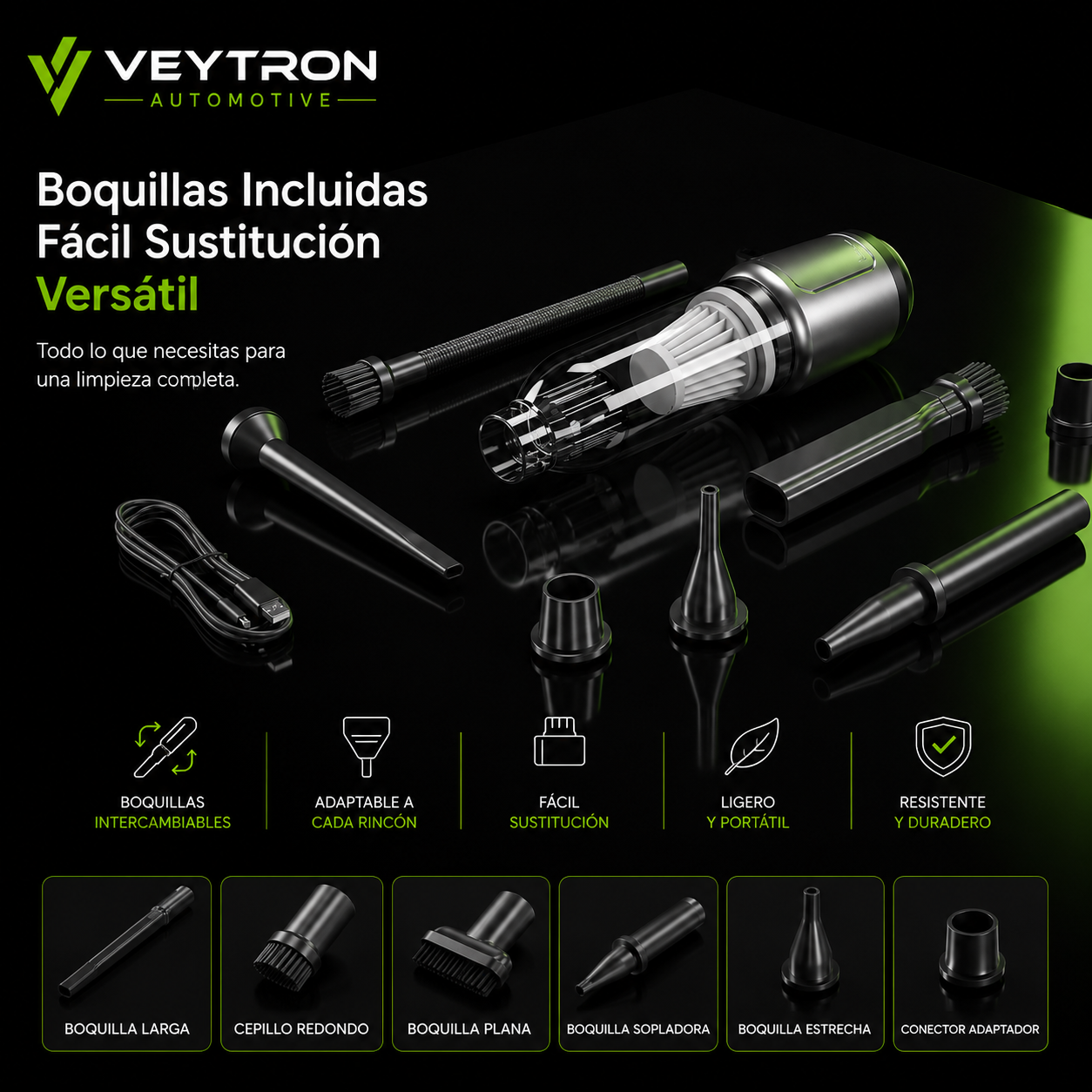 VEYTRON CleanPro™ | Aspirador Portátil sin Escobillas para Coche