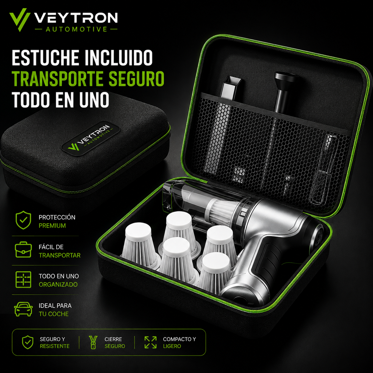 VEYTRON CleanPro™ | Aspirador Portátil sin Escobillas para Coche
