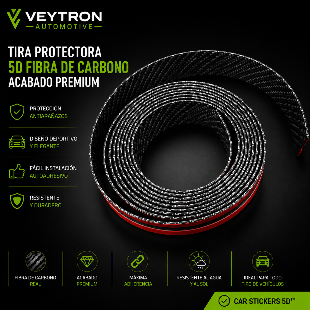 VEYTRON CarbonWrap Pro™ | Tira Protectora 5D Fibra de Carbono para Coche
