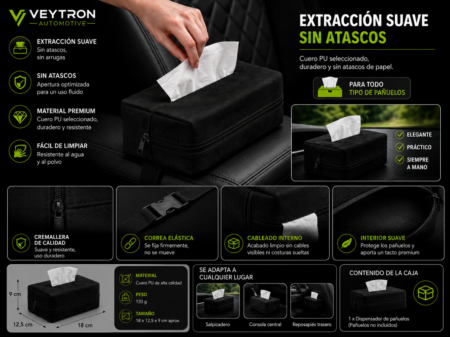 VEYTRON TissueBox Pro™ | Dispensador Premium de Pañuelos para Coche