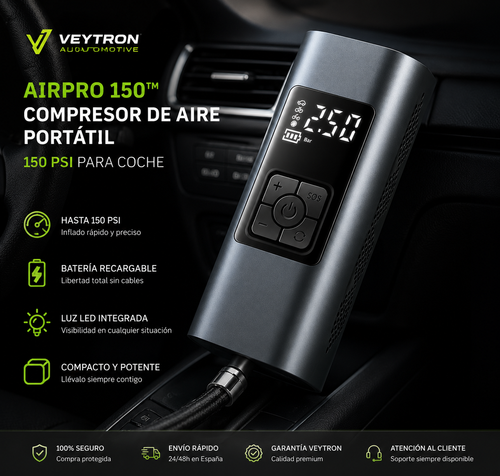 VEYTRON AirPro 150™ – Compresor de Aire Portátil 150 PSI para Coche