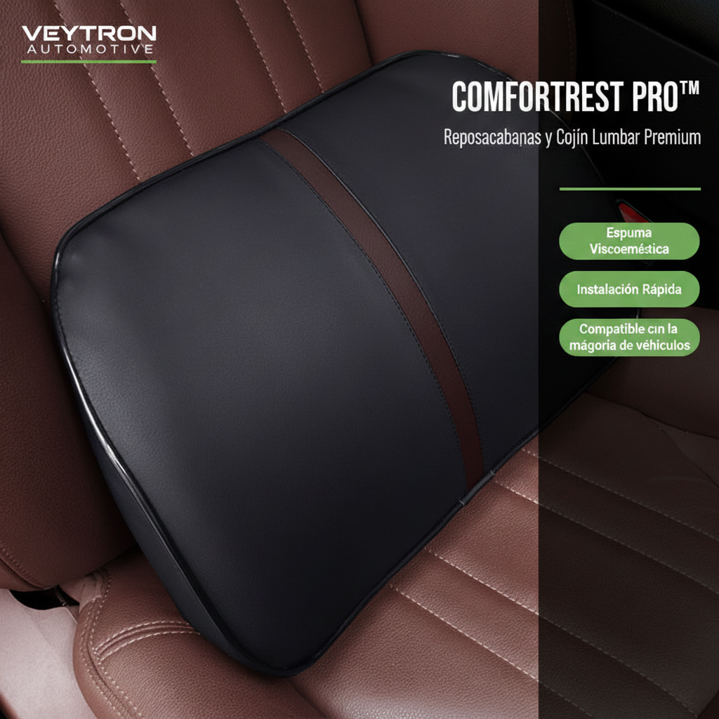 ComfortRest Pro - Cojín Lumbar Negro con Branding VEYTRON
