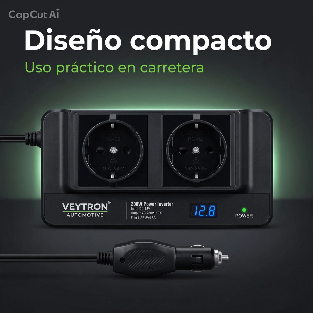 VEYTRON PowerInvert 200™ – Inversor de corriente 200 W para coche