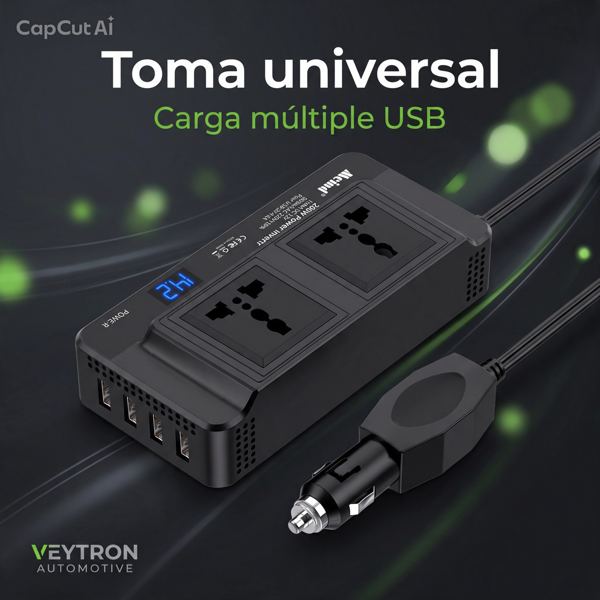 VEYTRON PowerInvert 200™ – Inversor de corriente 200 W para coche