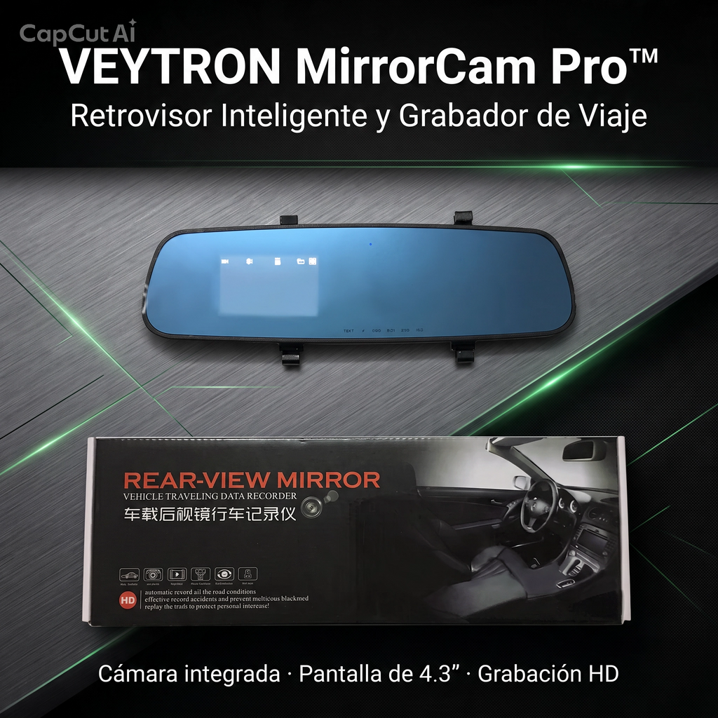 VEYTRON MirrorCam Pro™ – Cámara retrovisor 1080p para coche